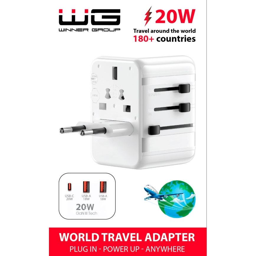 Winner Group - Potovalni adapter za hitro polnjenje Power Delivery 20W bela