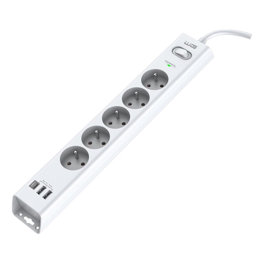 Winner Group - Prenapetostna zaščita 5Z + 2xUSB-A + 1xUSB-C bela