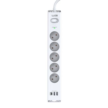 Winner Group - Prenapetostna zaščita 5Z + 2xUSB-A + 1xUSB-C bela