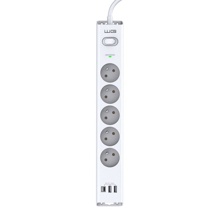 Winner Group - Prenapetostna zaščita 5Z + 2xUSB-A + 1xUSB-C bela
