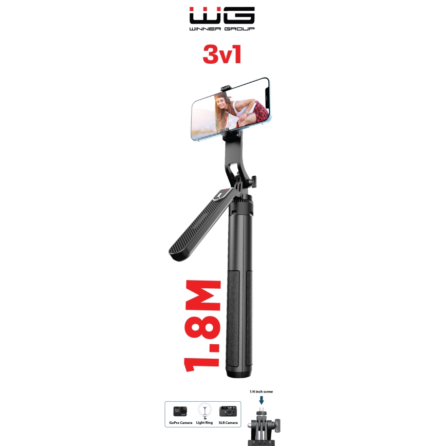 Winner Group - Selfie stick 3v1 s stojalom 55 mAh 180 cm črna