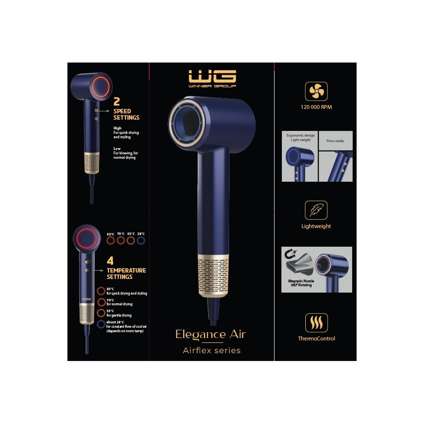 Winner Group - Sušilnik za lase z ionizatorjem Elegance Air 1600W/230V modra