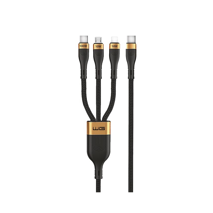 Winner Group -USB kabel 3v1 USB-C / Lightning, USB-C in Micro USB 100W 1,5m črna