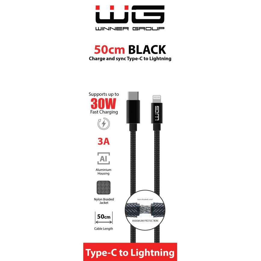 Winner Group - USB kabel Lightning / USB-C 60W 50cm črna