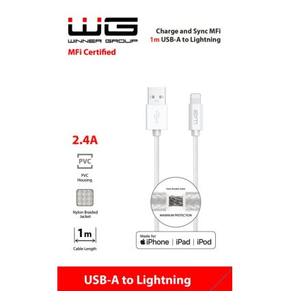 Winner Group - USB kabel MFI Lightning / USB-A 1m bela