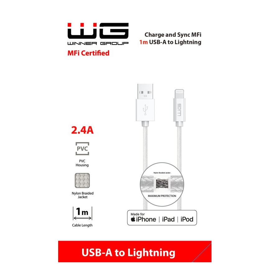 Winner Group - USB kabel MFI Lightning / USB-A 1m bela