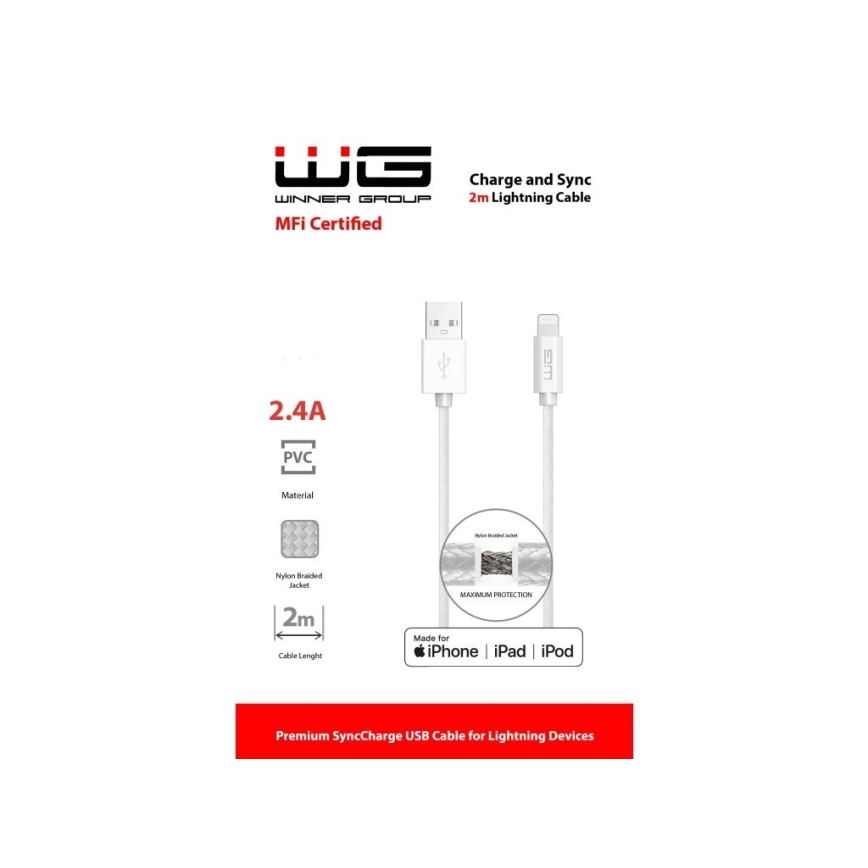 Winner Group - USB kabel MFI Lightning / USB-A 2m bela