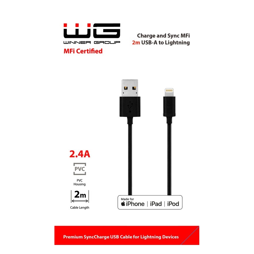 Winner Group - USB kabel MFI Lightning / USB-A 2m črna