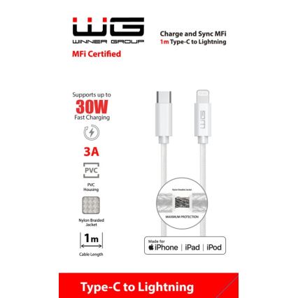 Winner Group - USB kabel MFI Lightning / USB-C 1m bela
