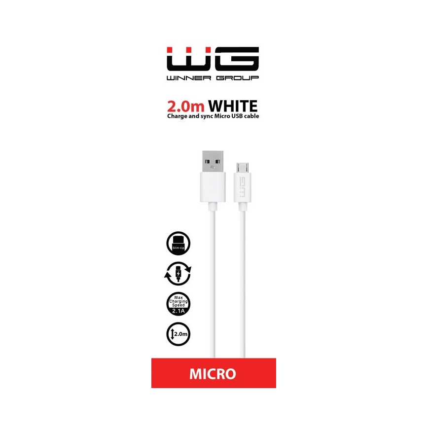 Winner Group - USB kabel Micro USB / USB-A 2m bela