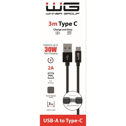 Winner Group - USB kabel USB-C / USB-A 30 W 3 m črna