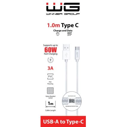 Winner Group - USB kabel USB-C / USB-A 60W 1m bela