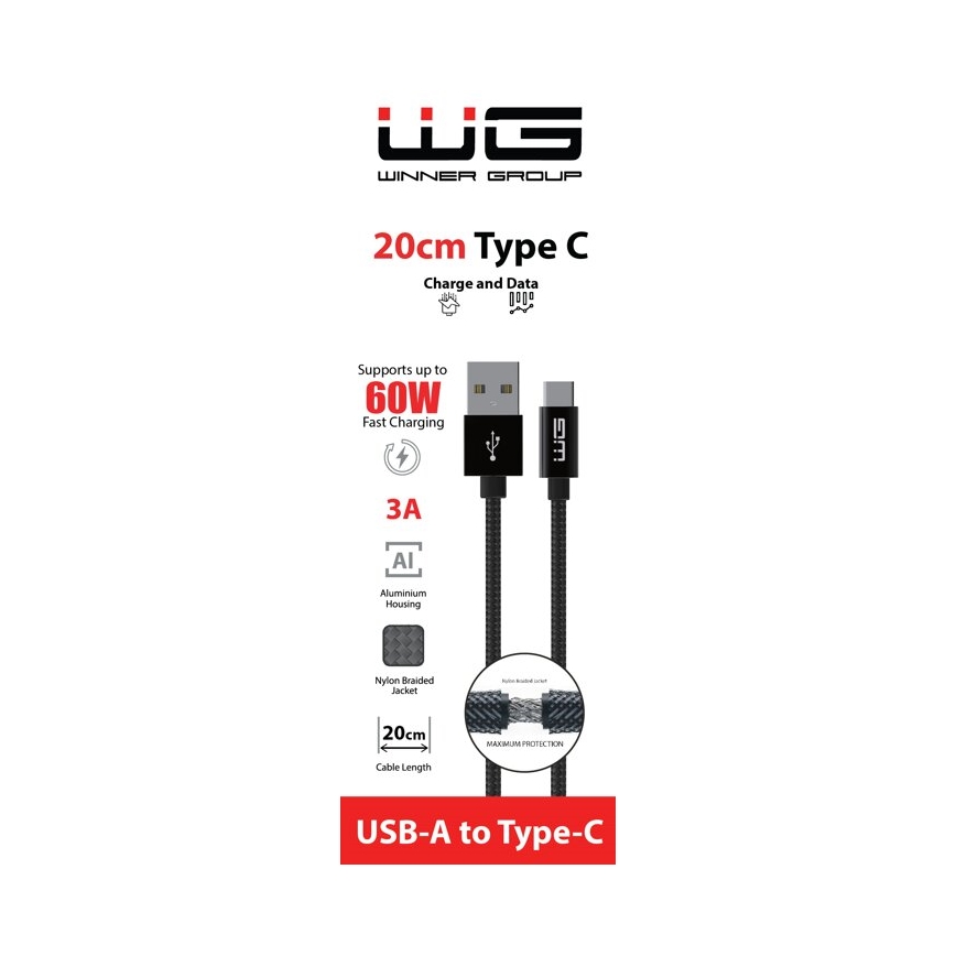 Winner Group - USB kabel USB-C / USB-A 60W 20cm črna