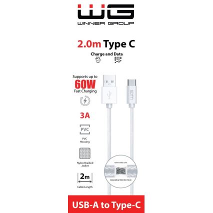 Winner Group - USB kabel USB-C / USB-A 60W 2m bela