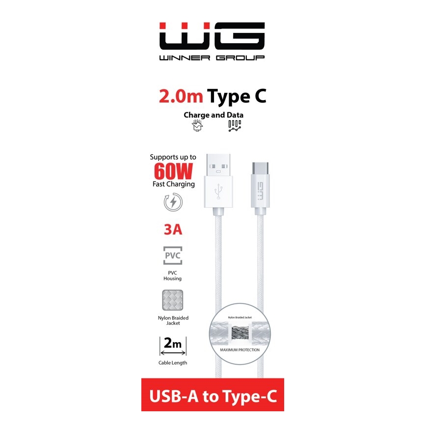Winner Group - USB kabel USB-C / USB-A 60W 2m bela