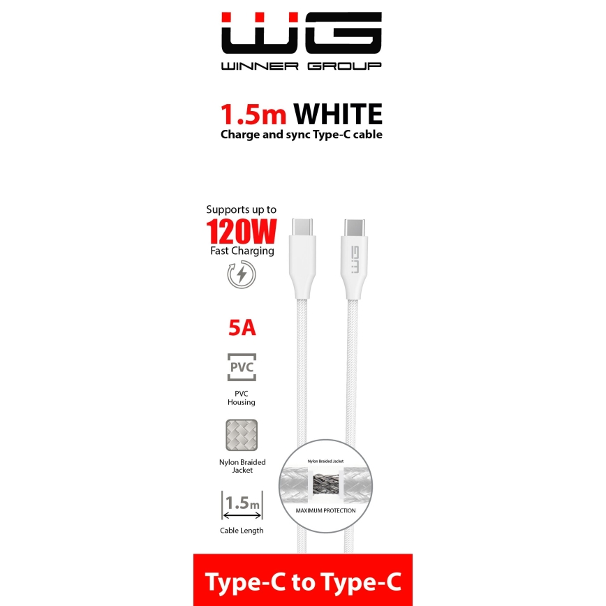 Winner Group - USB kabel USB-C / USB-C 120W 1,5m bela