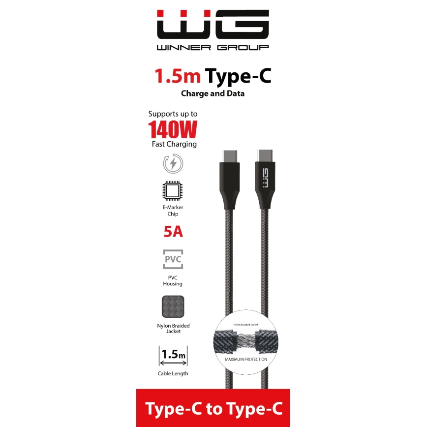 Winner Group - USB kabel USB-C / USB-C 140W 1,5m črna