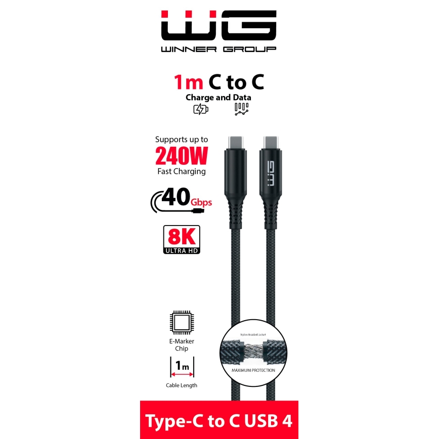 Winner Group - USB kabel USB-C / USB-C 240W 1m črna