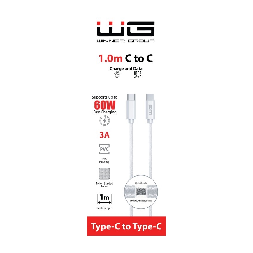 Winner Group - USB kabel USB-C / USB-C 60W 1m bela