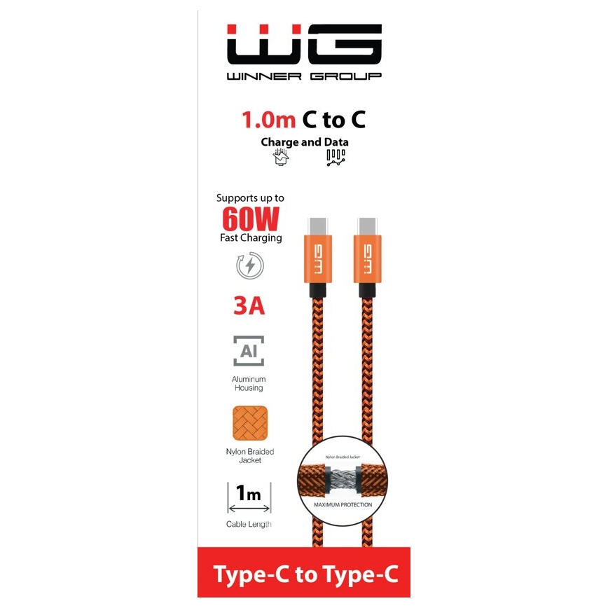 Winner Group - USB kabel USB-C / USB-C 60W 1m oranžna