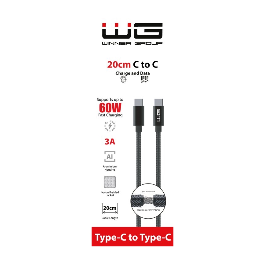 Winner Group - USB kabel USB-C / USB-C 60W 20cm črna