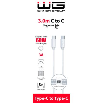 Winner Group - USB kabel USB-C / USB-C 60W 3m bela