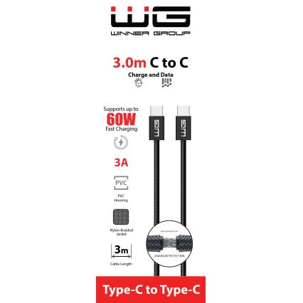 Winner Group - USB kabel USB-C / USB-C 60W 3m črna