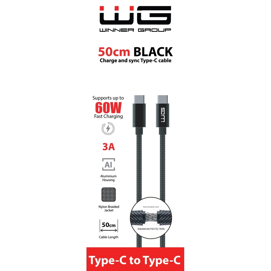 Winner Group - USB kabel USB-C / USB-C 60W 50cm črna
