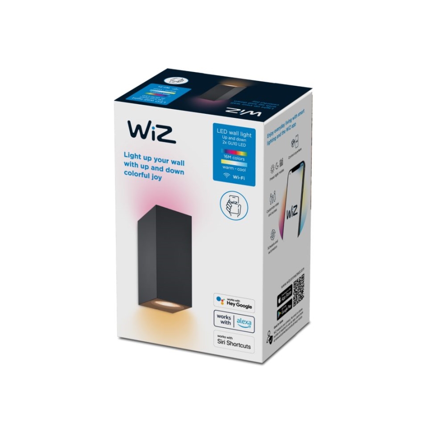 WiZ -LED RGBW Zatemnitvena stenska svetilka UP&DOWN 2xGU10/4,7W/230V 2200-6500K Wi-Fi CRI 90 črna