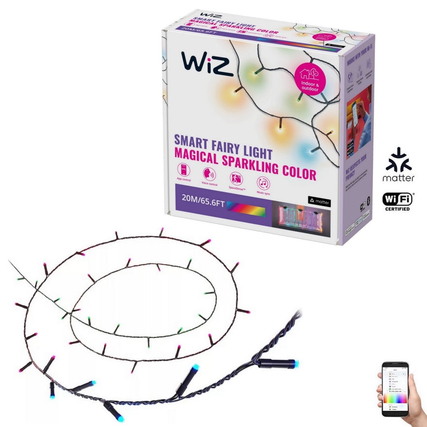 WiZ - LED RGBW Zatemnitvena zunanja veriga 160xLED 20m IP44 2700-5000K Wi-Fi