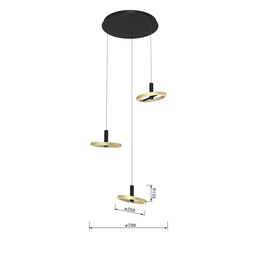 Wofi 5016-304 - LED Zatemnitveni lestenec na vrvici BREST LED/26W/230V črna/zlata