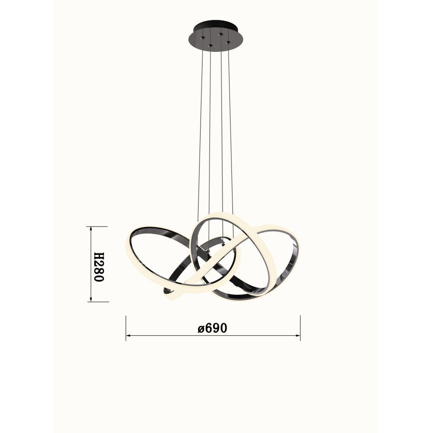 Wofi 6134-105L - LED Zatemnitveni lestenec na vrvici INDIGO LED/50W/230V črna/sijajni krom