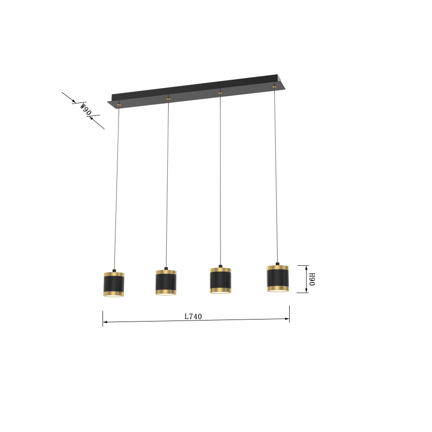 Wofi 7003-404 - LED zatemnjiv lestenec na jekleni vrvi TOULOUSE 4xLED/8,5W/230V črna/zlata