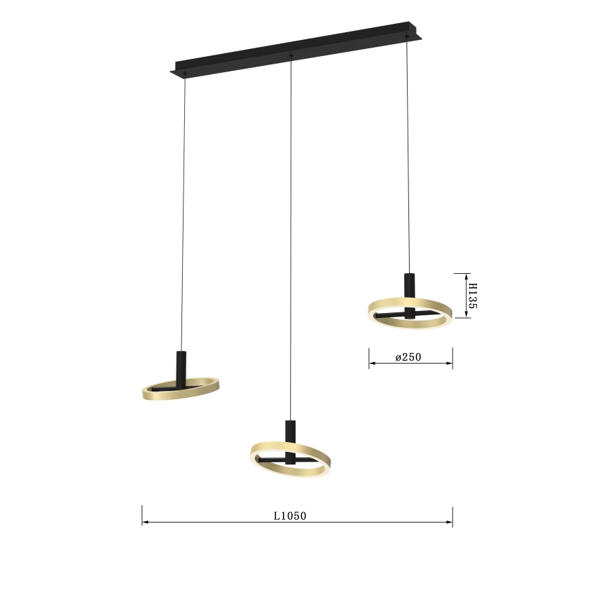 Wofi 7016-304 - LED Zatemnitveni lestenec na vrvici BREST LED/26W/230V črna/zlata