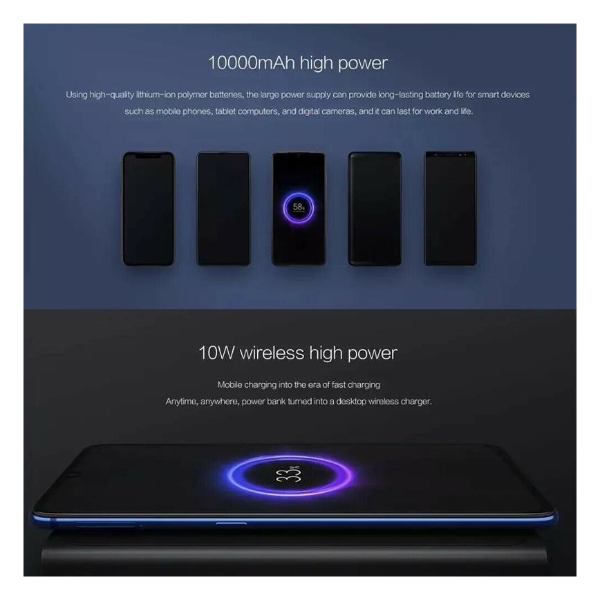 Xiaomi Mi Power Bank z brezžičnim polnjenjem 10000 mAh črn