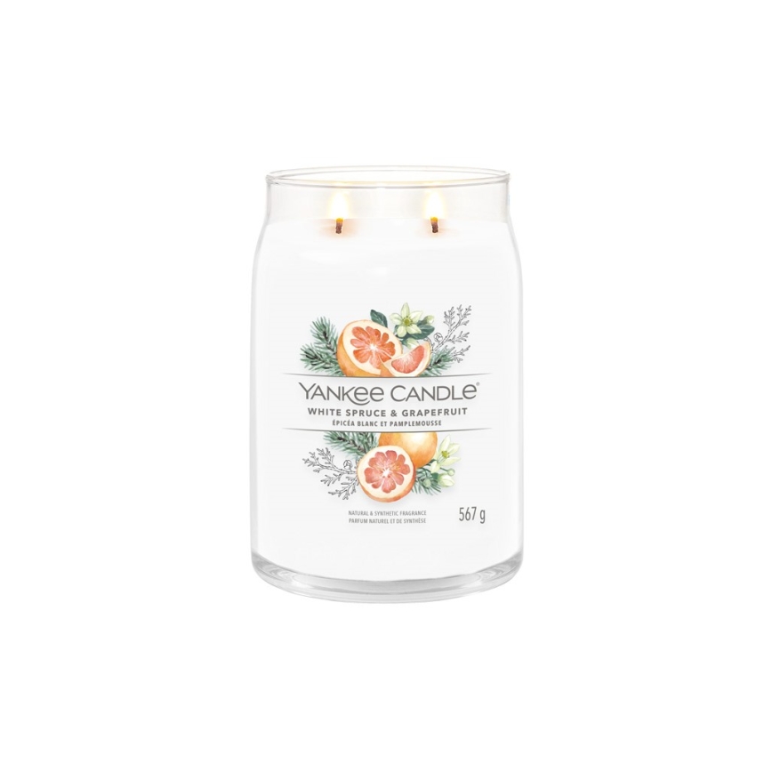 Yankee Candle - Dišeča sveča WHITE SPRUCE & GRAPEFRUIT velika 567g 60-90 ur.