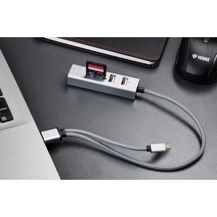 Yenkee - USB 2.0 in USB-C OTG razdelilnik in čitalec kartic