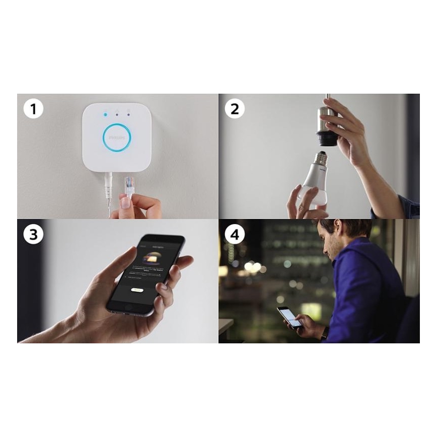 Osnovni komplet Philips Hue STARTER KIT WHITE 3xE27/9W 2700K + Hue Bridge in zatemnilno stikalo