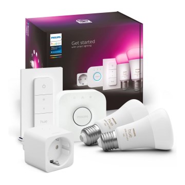 Začetni komplet Philips Hue WHITE AND COLOR AMBIANCE 2xE27/9W/230V 2200-6500K + pametna vtičnica, Hue Bridge in stikalo za zatemnjevanje