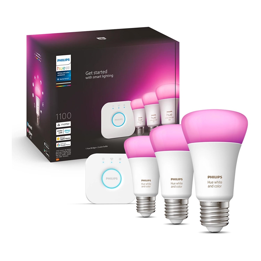 Začetni komplet Philips Hue WHITE AND COLOR AMBIANCE 3xE27/9W/230V 2000-6500K + povezovalna naprava