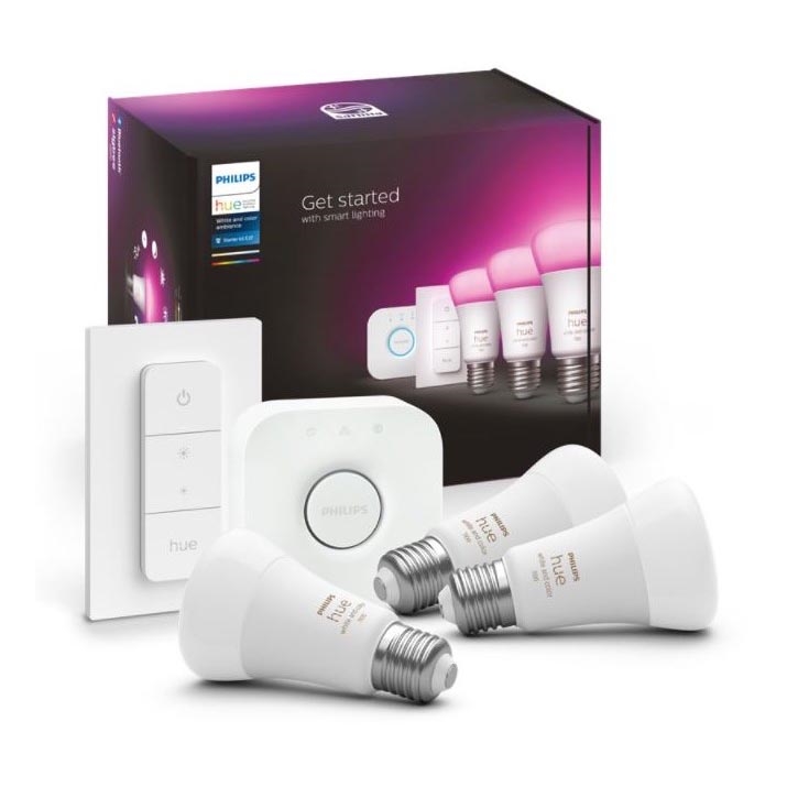 Začetni set Philips Hue WHITE AND COLOR AMBIANCE 3xE27/9W 2000-6500K + povezovalna naprava