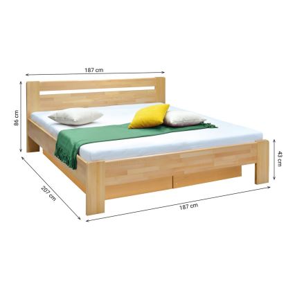 Zakonska postelja z letvičastim dnom postelje in prostorom za shranjevanje iz masivnega lesa AMARA 180x200 cm bukev