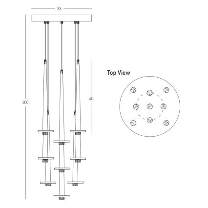 Zambelis 22113 - LED Zatemnitveni lestenec na vrvici 9xLED/3W/230V CRI90 črna