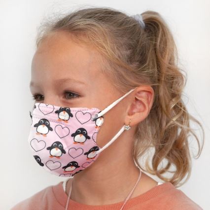 Zaščitna maska - otroška velikost FFP2 Kids NR CE 0370 pingvini roza 1 kom.