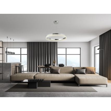 LED kristalni lestenec THALIA z možnostjo zatemnitve na jekleni vrvici LED/55W/230V 3000-6000K premer 80 cm + daljinski upravljalnik