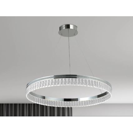 LED kristalni lestenec THALIA z možnostjo zatemnitve na jekleni vrvici LED/55W/230V 3000-6000K premer 80 cm + daljinski upravljalnik