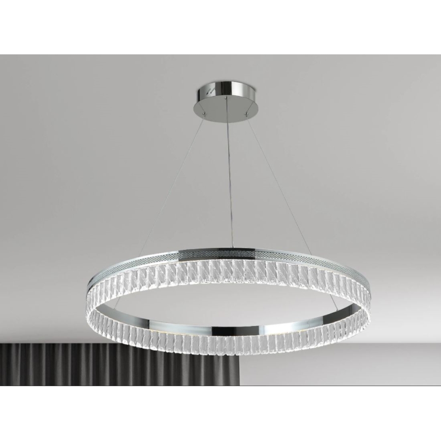 LED kristalni lestenec THALIA z možnostjo zatemnitve na jekleni vrvici LED/55W/230V 3000-6000K premer 80 cm + daljinski upravljalnik