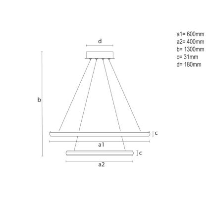 Zatemnjevalni LED lestenec na kablu, 90 W, 230 V, 3000–6500 K, premer 60 cm + daljinski upravljalnik