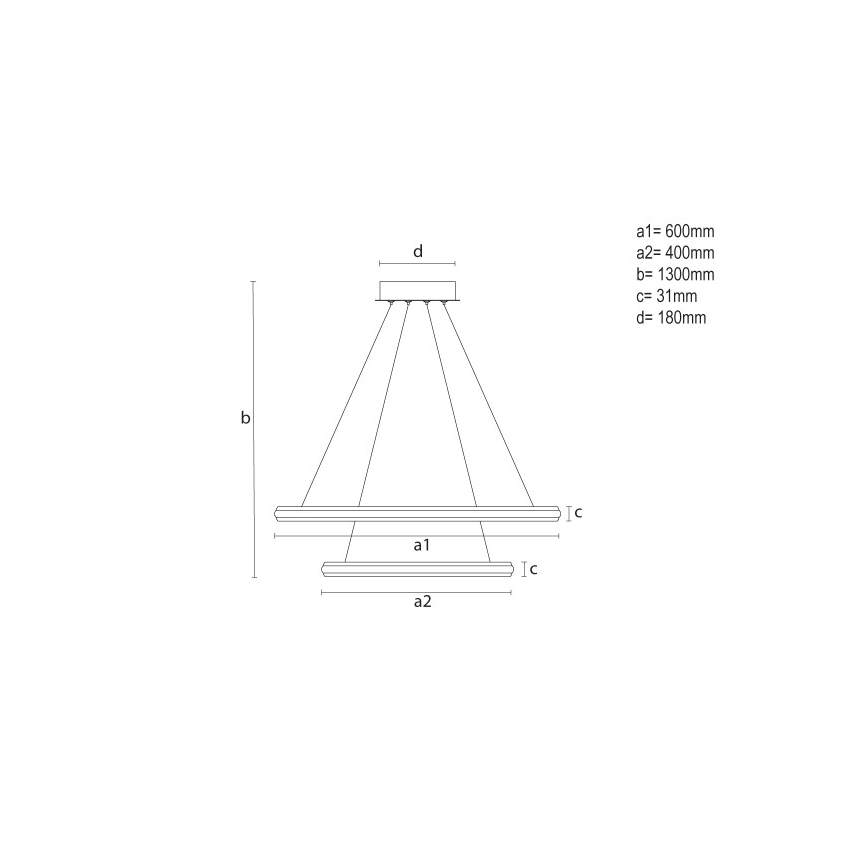 Zatemnjevalni LED lestenec na kablu, 90 W, 230 V, 3000–6500 K, premer 60 cm + daljinski upravljalnik