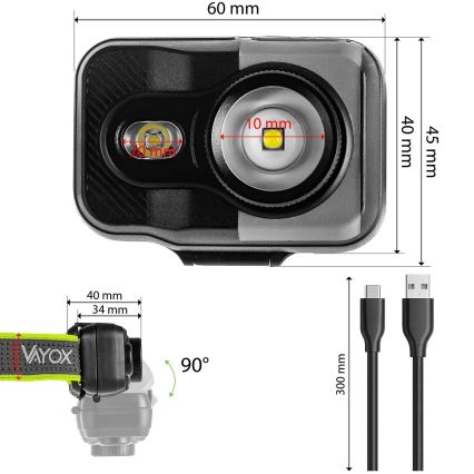 Zatemnitvena polnilna LED čelovka LED/10W/5V/3xAAA IP66 800 lm 1000 mAh